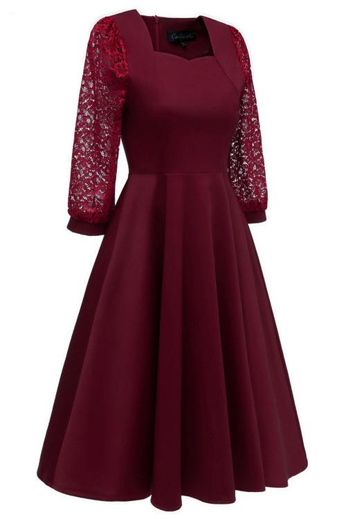 Chic Burgundy A-line Homecoming Dress With Long Sleeves