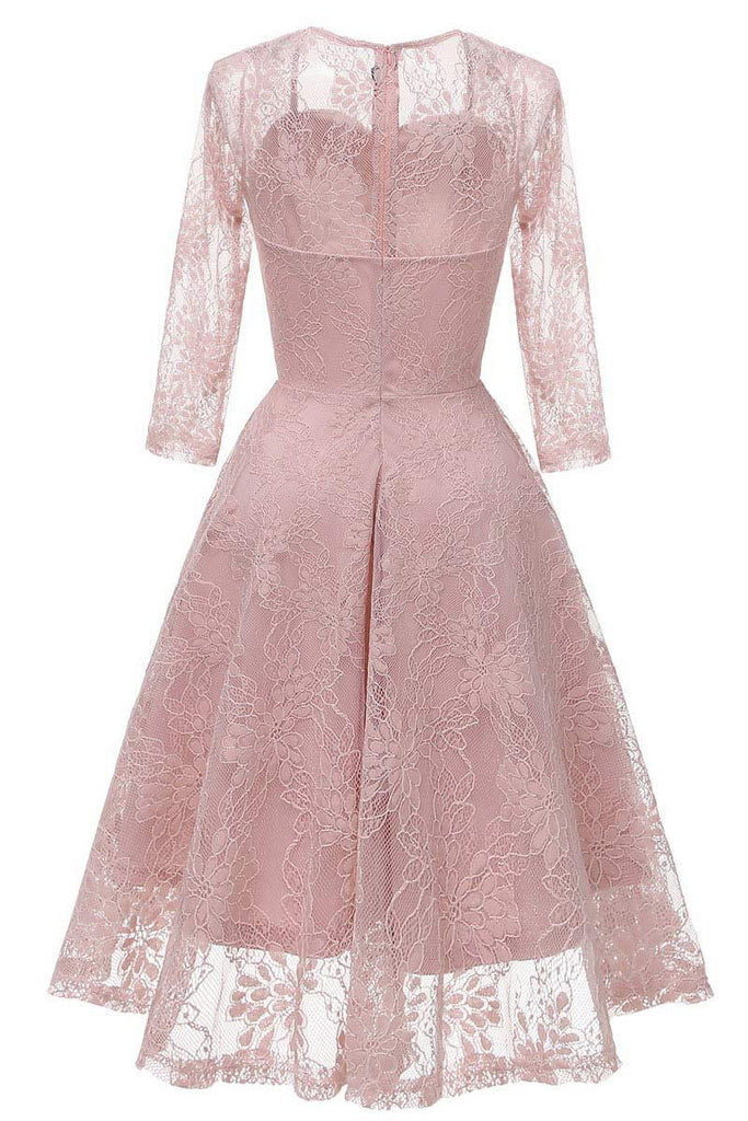 Chic Pink Lace A-line Prom Dress With Long Sleeves - Mislish