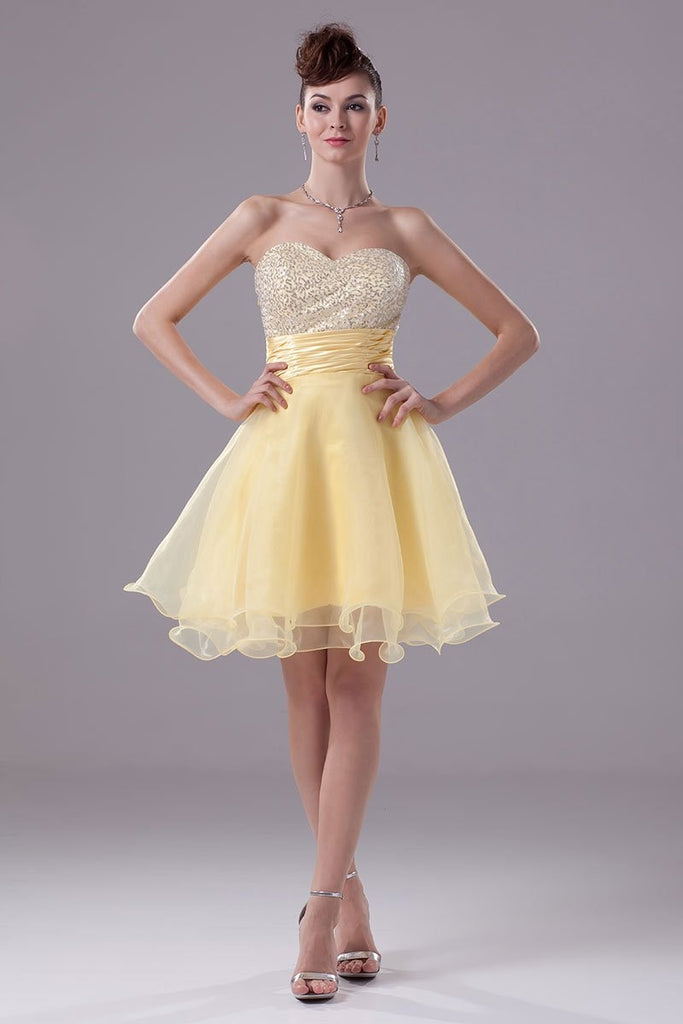 Daffodil Strapless Sequined Baby Doll Cocktail Dress.