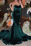 Dark Green Mermaid Sweetheart Strapless Evening Formal Dress.