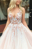Elegant Applique V-Neck Wedding Ball Gown Dresses
