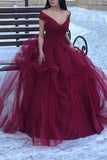 Elegant Burgundy Off-The-Shoulder Tulle A-Line Prom Dress Dresses