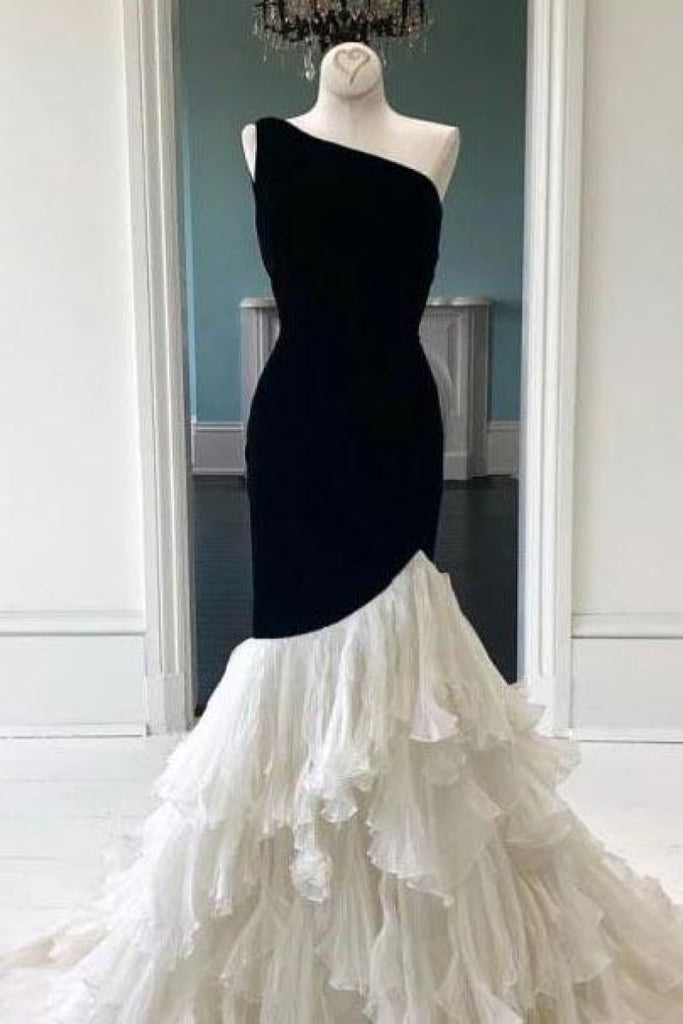 Elegant One Shoulder Mermaid Chiffon Evening Prom Dress Dresses