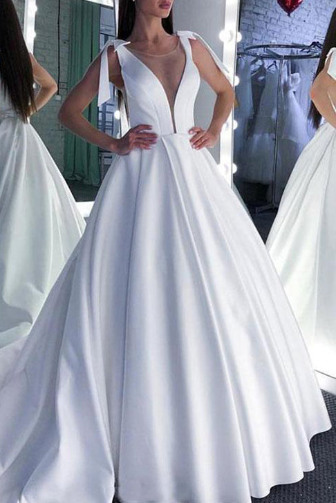 Elegant White A-line Evening Ball Gown