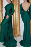 Dark Green Backless Mermaid Long Sleeves Evening Prom dress.