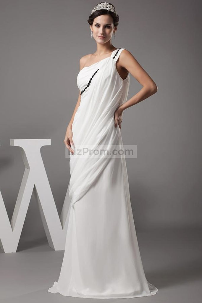 Floor Length One Shoulder Beaded Evening Dress Formal Gown
