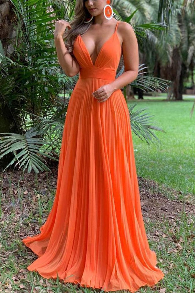 Floor Length Orange Backless Evening Dress Prom Gown 0 Dresses