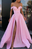 Floor Length Off-the-shoulder Pink A-Line Evening Dress Prom Gown