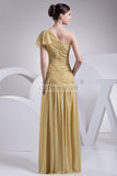 Gold Ruffled One Shoulder Floor Length Prom Dress