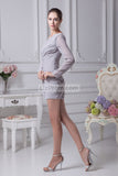 Gray Short Bodycon Prom Dress With Long Sleeves