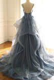 Gray Luxury Applique V-neck Wedding Ruffled Dress