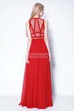 Red Scoop Sleeveless Prom Bridesmaid Dress