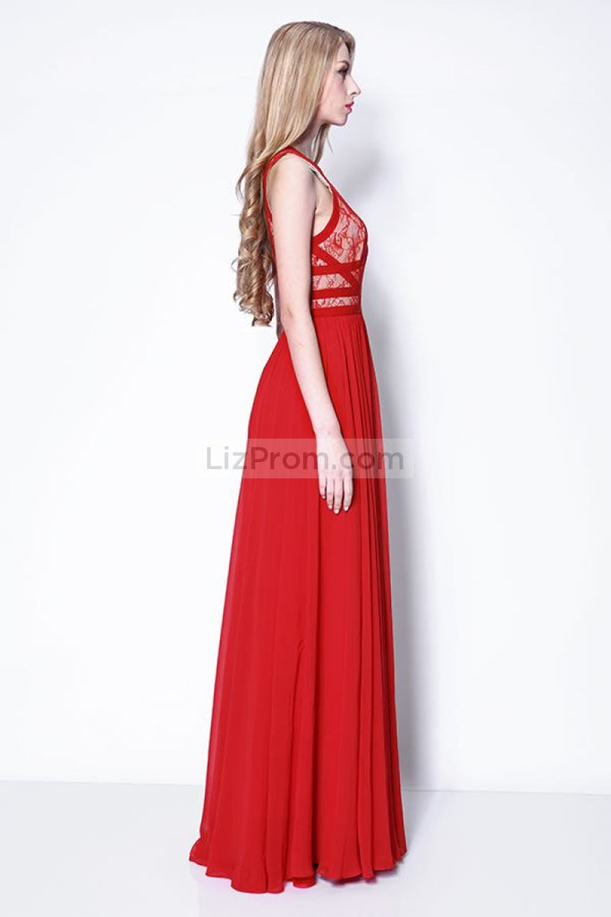 Red Scoop Sleeveless Prom Bridesmaid Dress