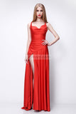 Red Thigh-high Slit Cut Out Evening Prom Dress