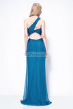 Ink Blue Cut Out Ruffled One Shoulder Prom Bridesmaid Dress