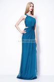 Ink Blue Cut Out Ruffled One Shoulder Prom Bridesmaid Dress