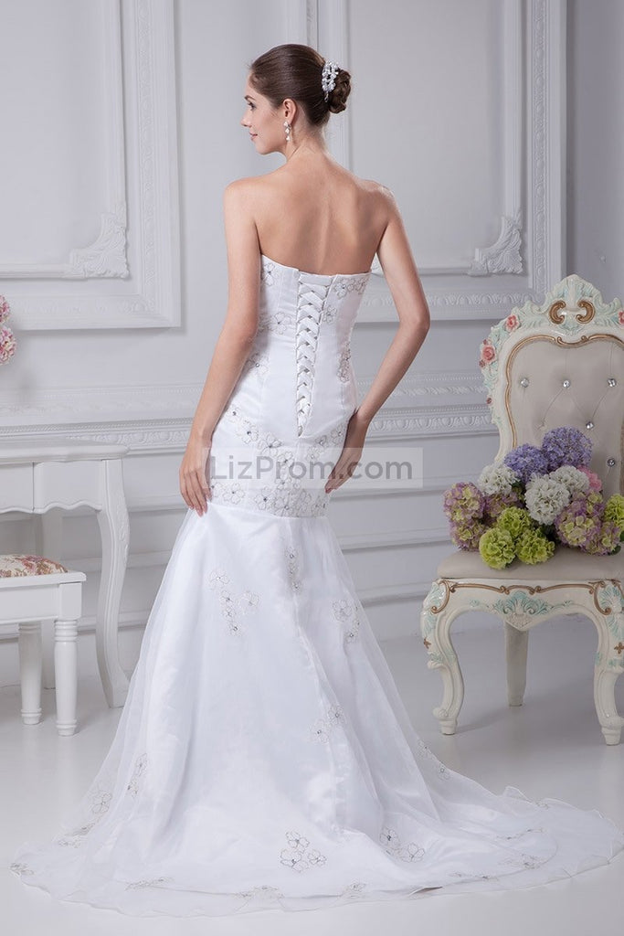 Ivory Mermaid Strapless Bridal Wedding Embroidered Dress