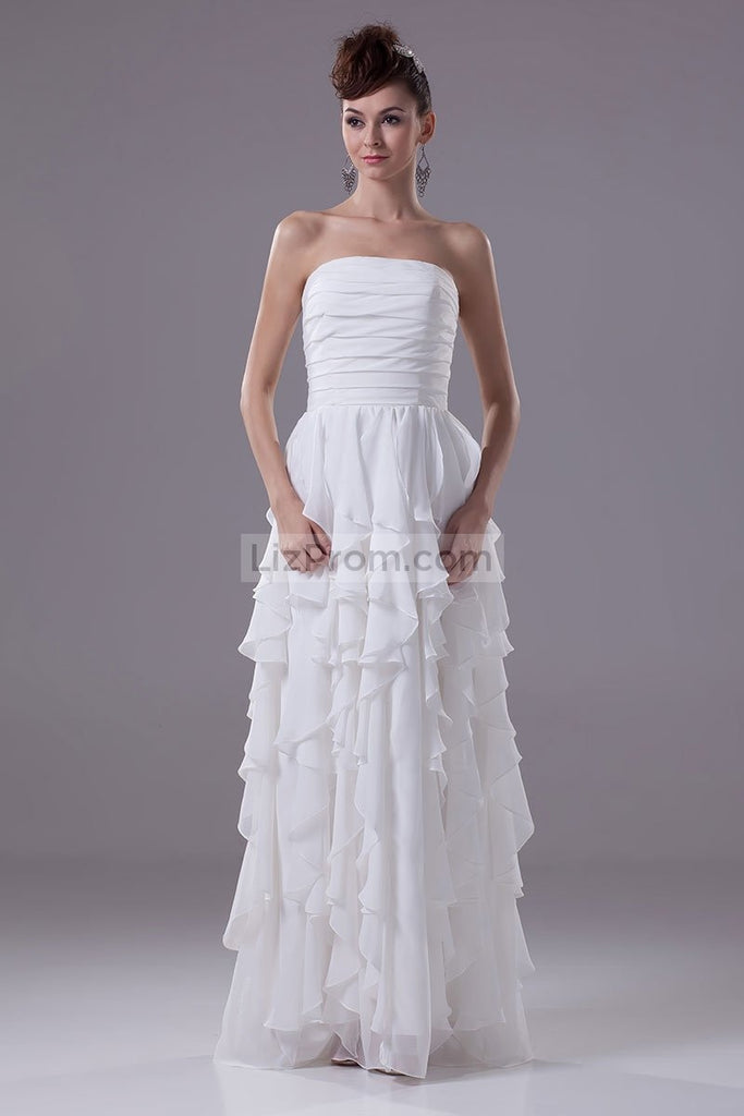 Ivory Strapless Ruffled Prom Wedding Dress