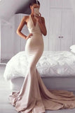 Ivory Mermaid V-Neck Lace Up Sleeveless Ruffled Evening Prom Dress Dresses