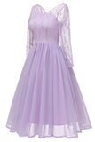 Lavender V-neck Lace A-line Prom Dress With Long Sleeves