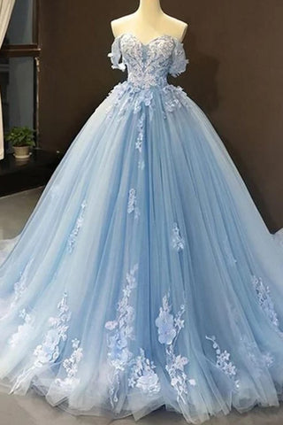Light Sky Blue Off-the-shoulder Quinceanera Dress Wedding Dress