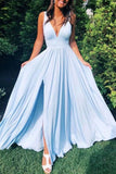 Light Sky Blue Thigh-high Slit Prom Dress