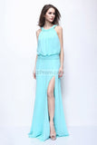 Light Sky Blue Thigh-high Slit Prom Evening Dress