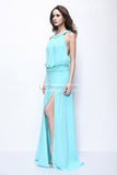 Light Sky Blue Thigh-high Slit Prom Evening Dress