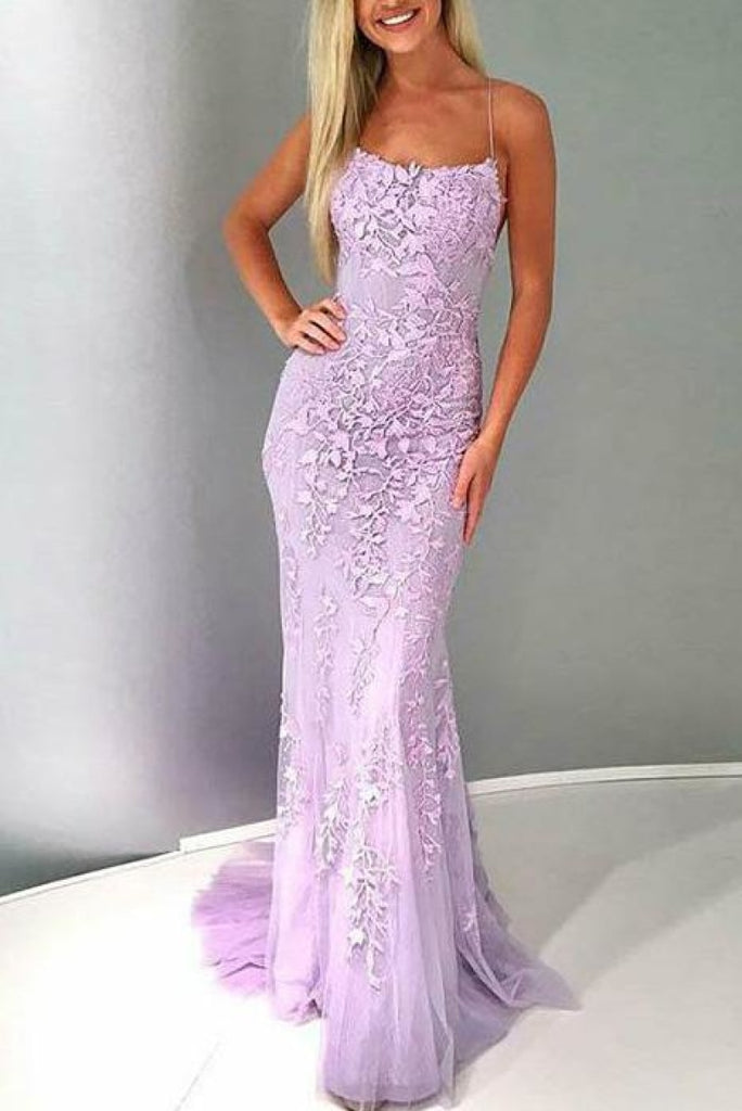 Lilac Spaghetti Straps Appliques Criss-Cross Strap Bridesmaid Prom Dress Dresses