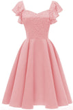 Pink Cap Sleeves Satin Homecoming Dress