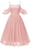 Pink Off-the-shoulder A-line Prom Dress