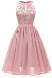 Pink Sleeveless A-line Lace Prom Dress