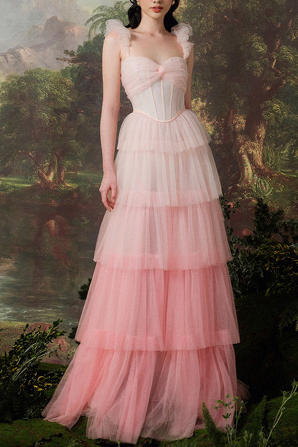 Pink Two-tone Ruffled Corset Prom Dress Formal Gown