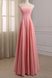 Pink Elegant Strapless A-line Prom Evening Dress