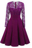 Purple Lace A-line Prom Dress With Sleeves - Mislish