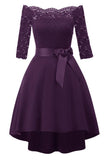 Purple Lace Off-the-shoulder High Low Prom Dress