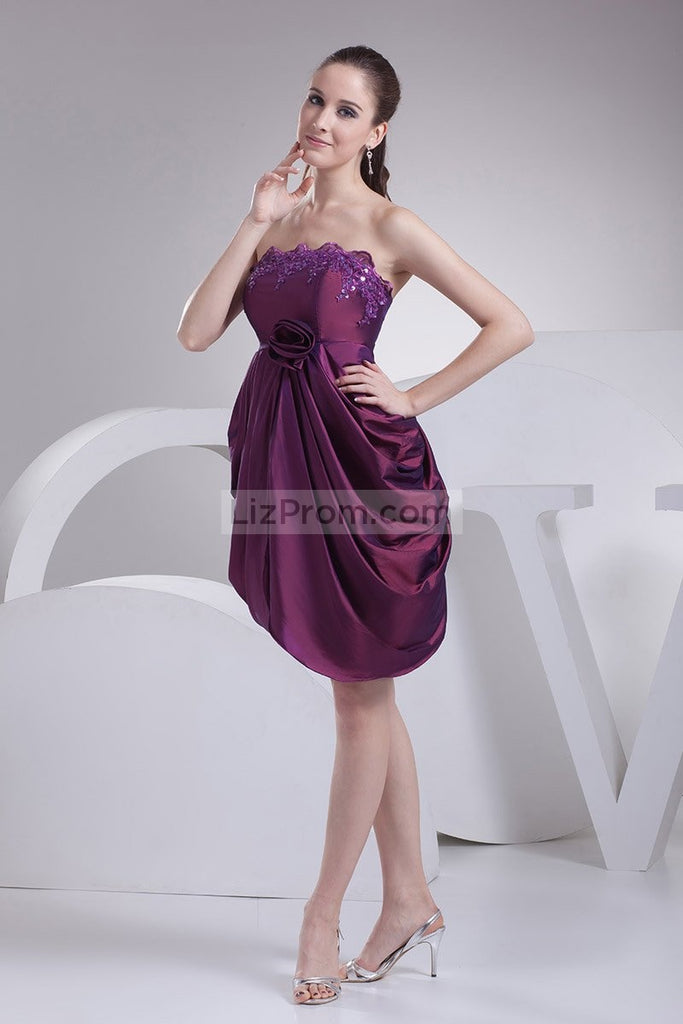 Purple Ruffle Strapless Sexy Applique Mini Dress