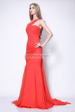Red Long One Shoulder Ruffled Prom Dress