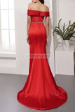 Red Off-The-Shoulder Belt Mermaid Evening Prom Dress Dresses