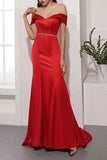 Red Off-The-Shoulder Belt Mermaid Evening Prom Dress Dresses