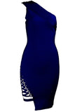 Royal Blue One-shoulder Sexy Mini Bandage Dress