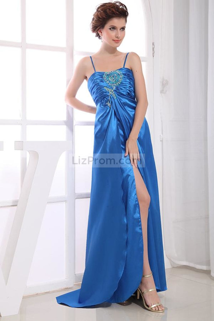 Royal Blue Thigh High Slit Prom Evening Dress With Sequins