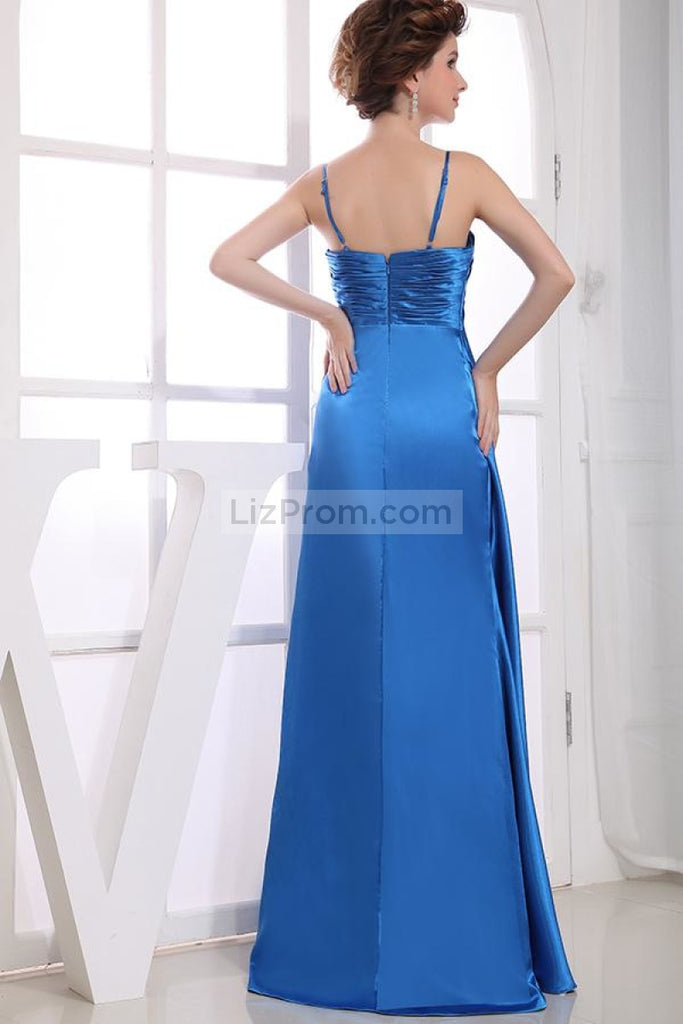 Royal Blue Thigh High Slit Prom Evening Dress With Sequins