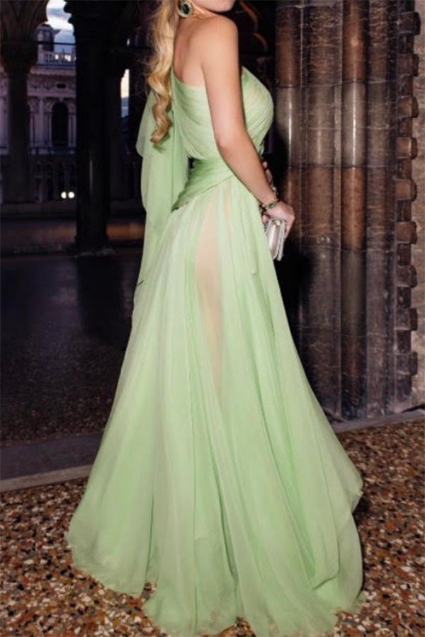Sexy One-shoulder Cut Out Thigh-high Slit Prom Dress