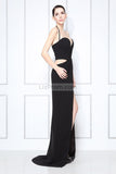 Sexy Black Thigh-high Slit Halter Cut Out Prom Dress