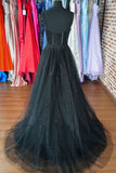 Sexy Black Tulle Thigh-high Slit Evening Dress