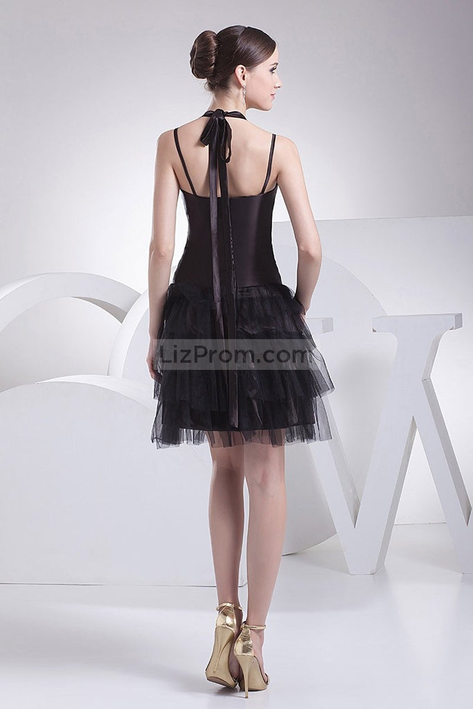 Sexy Halter Black Little Tulle A-line Dress For Prom