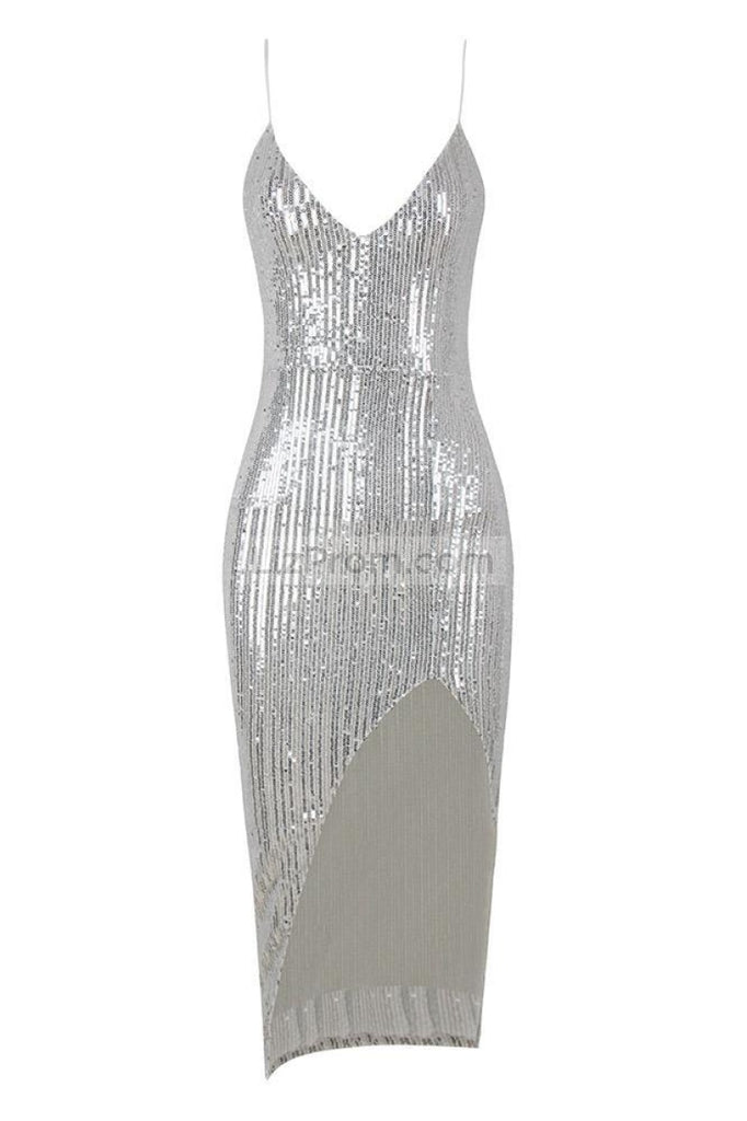 Sexy Silver Slit Cocktail Dress