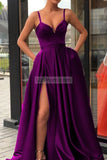 Sexy A-Line High Split Formal Dress Evening Prom Gown Black Dresses