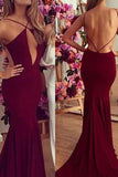 Burgundy Criss Cross Straps Mermaid Cut Out Backless Prom Dress.